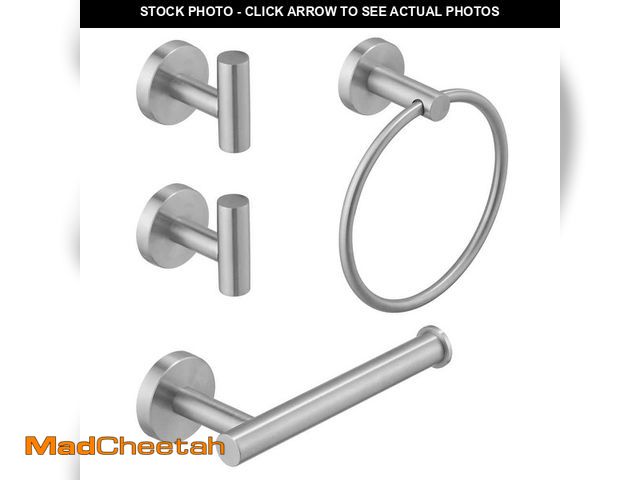 Lot 74-12685081 - BWE 4-Piece Bath Hardware Set with Robe Hooks, Towel Ring, Toilet Paper Holder Modern in Brushed Nic...