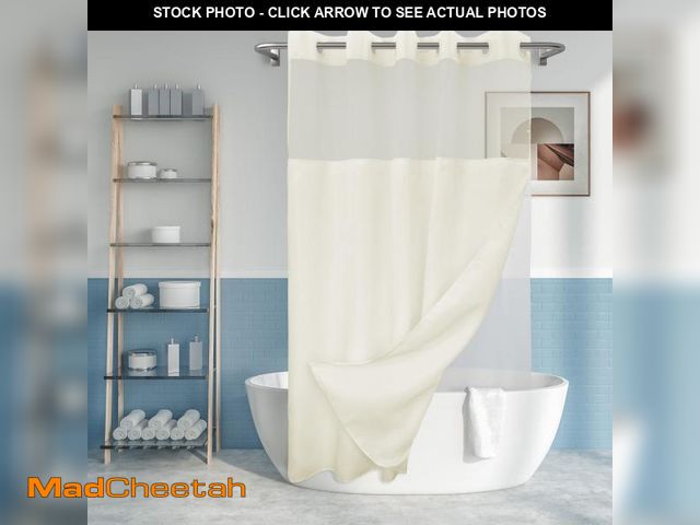 Lot 74-12050586 - Long No Hook Slub Textured Shower Curtain with Snap-in PEVA Liner Set - 71" x 80"(78"), Hotel Style ...