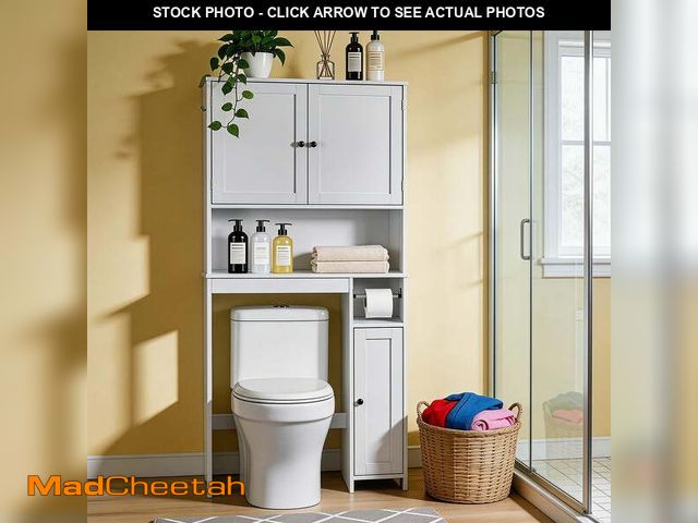 Lot 74-14352733 - Ktaxon Over the Toilet Bathroom Storage Cabinet Space Saver with 2 Doors and 4 Adjustable Shelves, W...