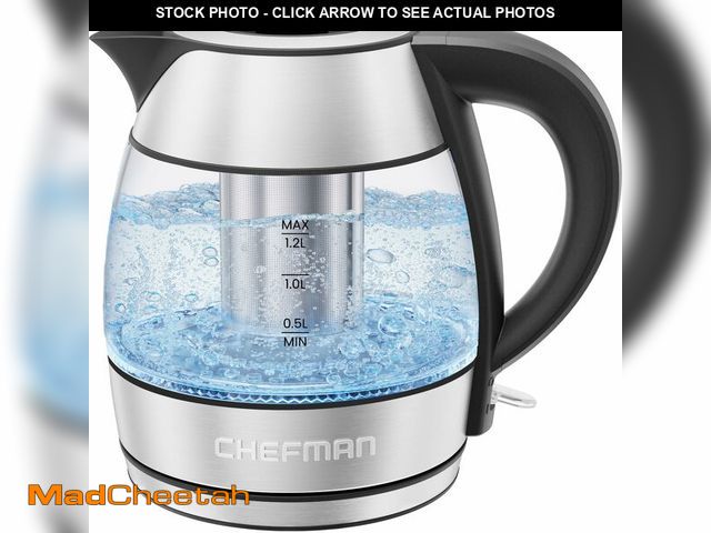 Lot 74-13959035 - CHEFMAN Electric Kettle - 1.2L 1500W Hot Water Tea Pot with Infuser, BPA Free, Auto Shut Off, Boil-D...