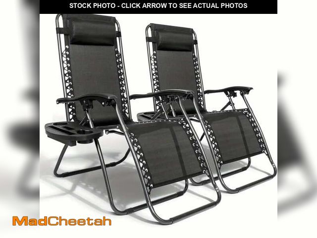 Lot 74-12835824 - Zero Gravity Chairs Set of 2, Outdoor Folding Reclining Lounge Chairs with Cup Holders and Pillows f...