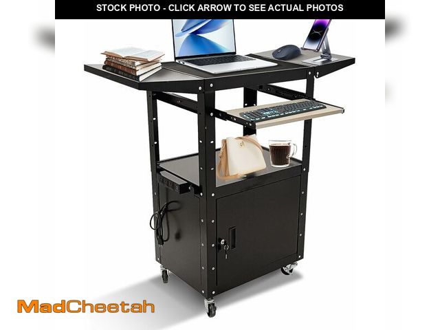 Lot 74-13074293 - YXINANOM AV Cart, Steel AV Cart with Locking Cabinet and Pullout Keyboard Tray, Adjustable-Height Ro...