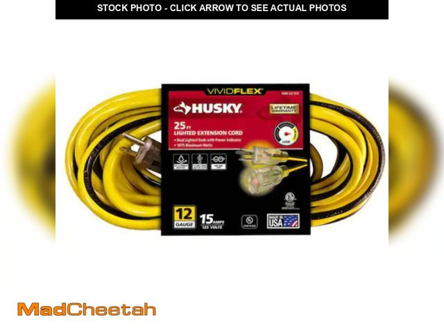 Lot 74-13798124 - Husky VividFlex 25 ft. 12/3 Heavy Duty Indoor/Outdoor Extension Cord with Lighted End, Yellow - UNUS...