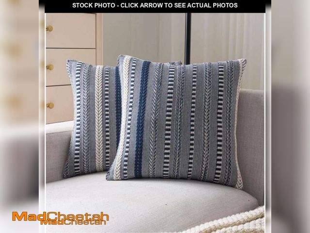 Lot 74-11976161 - Cethom Boho Throw Pillow Covers 18x18 Inch Set of 2, Farmhouse Decorative Couch Pillow Cases, Navy B...