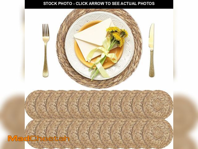 Lot 74-14149401 - Kochorie Set of 24 Round Woven Placemats 12 Inches Bulrush Placemats Natural Hand-Woven Boho Rattan ...