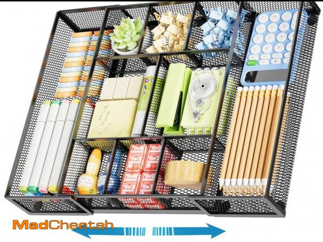 Lot 74-12439137 - Marbrasse Expandable Desk Drawer Organizer, Mesh Drawer Organizer Tray with 10 Adjustable Compartmen...