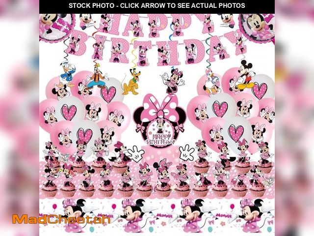 Lot 74-11555265 - Pink Mouse Party Supplies, Pink Mouse Birthday Party Decorations Include Banner, Hanging Swirls, Cak...