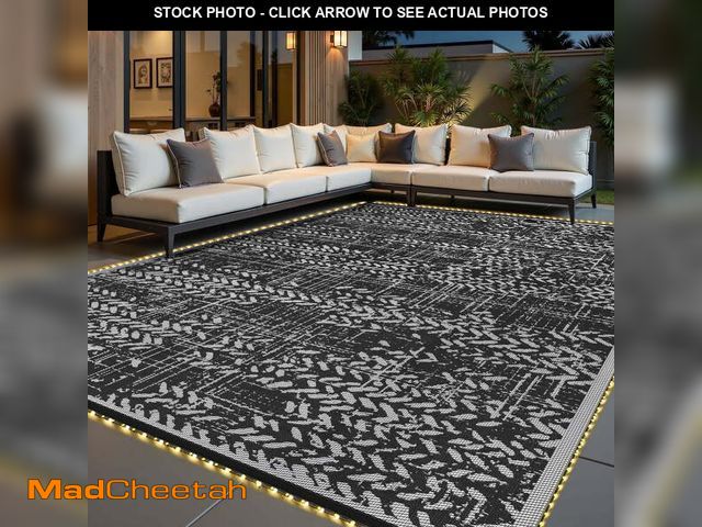 Lot 74-14324051 - VUNATE Outdoor Rug 9'x12' with Led Light Strips Patio Rug Waterproof Woven Plastic Outdoor Mat for P...