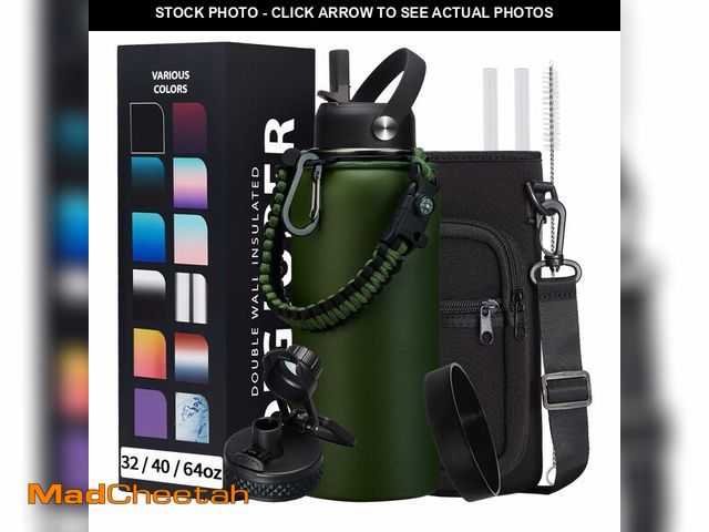 Lot 74-12602005 - DIGJUPER Insulated Water Bottle 32 oz - Cold-48h &amp; Hot-24h Stainless Steel Vacuum Flask with Str...