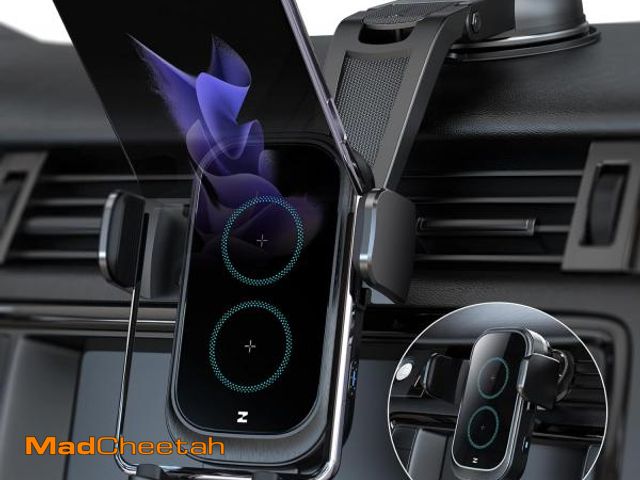 Lot 74-12333649 - Wireless Car Charger, ZEEHOO DUOXX Dual Coils 15W Fast Charging Auto-Clamping Car Mount, Dash&amp; V...