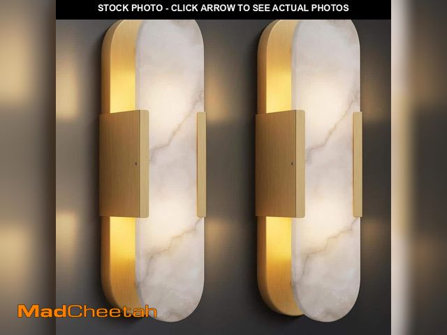 Lot 74-13694273 - YUYI 19.8 in. 2-Light Alabaster Gold Wall Sconce, Natural Marble Wall Light for Living Room, Dining ...