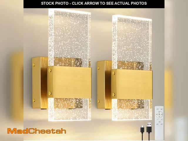 Lot 74-12707155 - Vloitgol Gold Battery Operated Wall Sconces Set of 2,USB Rechargeable Dimmable LED Wireless Wall Lig...