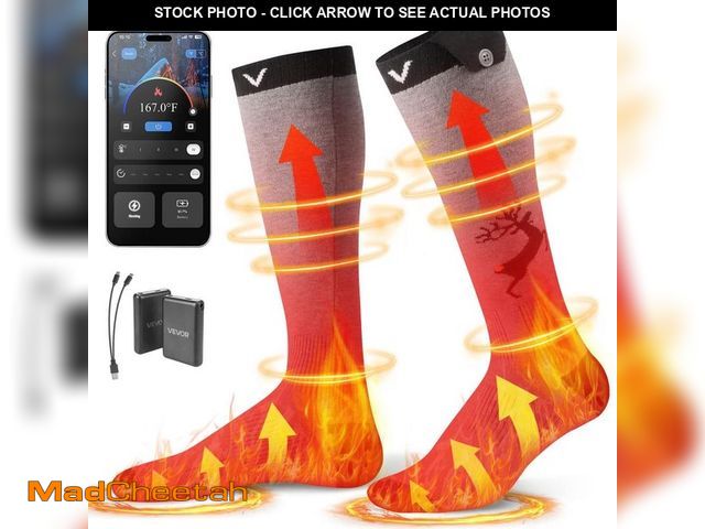 Lot 74-13778987 - VEVOR Heated Socks, 6000mAh Battery Powered, Rechargeable Socks with 4 Heating Levels, Electric Heat...