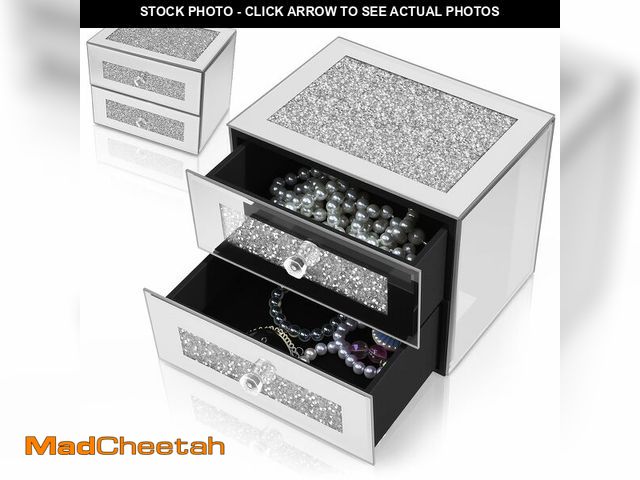 Lot 74-14210324 - Kenning Silver Jewelry Box 2 Layer Glass Box for Women Crystal Jewelry Organizer Storage Luxury Neck...