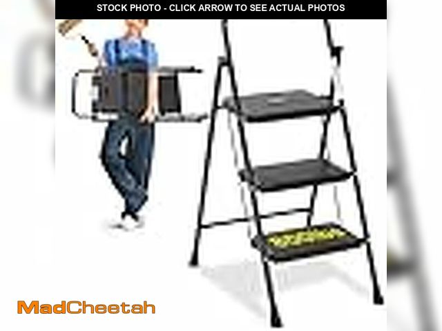 Lot 74-12550294 - Simple Deluxe Step Stool Foldable, 3 Step Ladder Portable Ladder with Wide Anti-Slip Pedal, Step Sto...