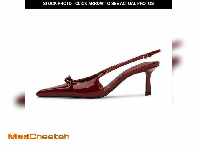Lot 74-14062039 - Mattiventon Burgundy Kitten Heels for Women Slingback Heels Bow Ankle Strap Pointed Toe Heel Sexy We...