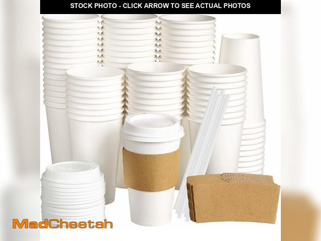 Lot 74-14600063 - Leafory 8 oz Paper Coffee Cups, 200 Pack Disposable Hot/Cold Beverage Cups for Home, Office, Parties...