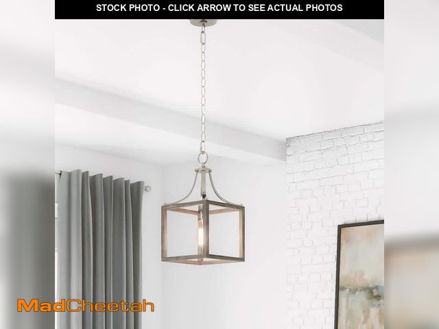 Lot 74-12691446 - Hampton Bay Boswell Quarter 1-Light Brushed Nickel Mini-Pendant with Weathered Wood Accents - UNUSED