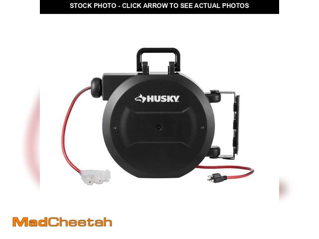 Lot 74-14259589 - Husky 50 ft. 14/3 Medium Duty 13-Amps Indoor Extension Cord Reel with Multiple Outlet Triple Tap End...