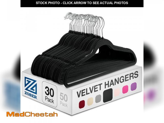 Lot 74-12053600 - Zober Black Velvet Hangers 30 Pack for Coats, Pants &amp; Dress Clothes - Non Slip Clothes Hanger Se...