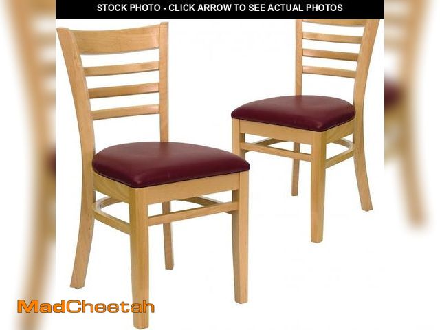 Lot 74-12367496 - Flash Furniture 2 Pk. HERCULES Series Ladder Back Natural Wood Restaurant Chair - Burgundy Vinyl Sea...