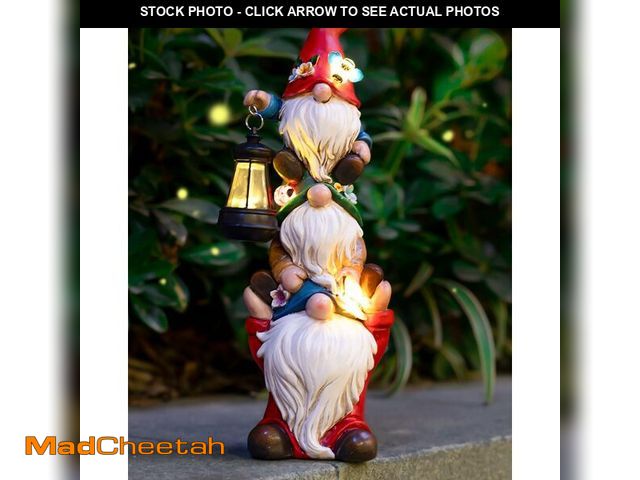 Lot 74-14053877 - twinbling Garden Gnome Statue with Solar Lights Garden Sculptures Funny Triple Gnome Outdoor Patio L...