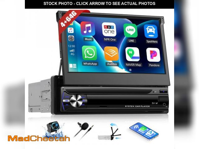Lot 74-12302021 - [4+64G] Android 13 Single Din Touchscreen with Wireless Carplay&amp;Android Auto,7'' Flip Out Car Ra...