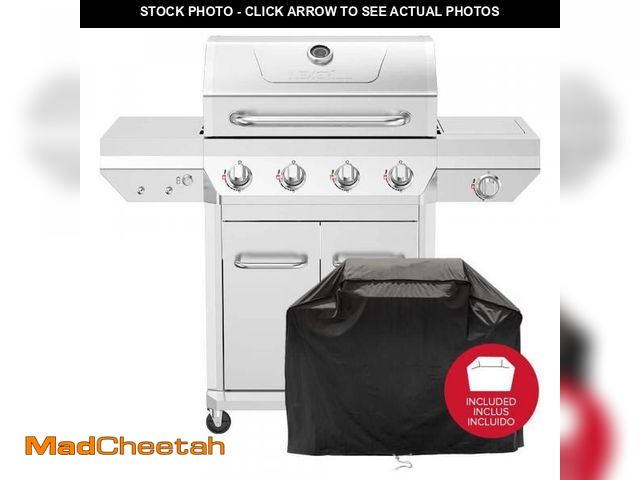 Lot 74-12377210 - *SEE DETAILS* Nexgrill 4 Burner Stainless Steel Propane Gas Grill with Side Burner and PVC Cover Bun...