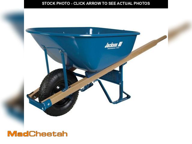 Lot 74-14359285 - (MISSING HANDLES) Jackson 6 cu. ft. Heavy-Duty Steel Wheelbarrow with Tubed Knobby Tire and Powder M...