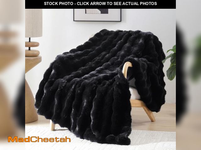 Lot 74-12442417 - Smoofy Faux Fur Throw Blanket for Couch Ã¢â¬â Black Fluffy Cozy Rabbit Fleece, Plush Soft Bubble ...
