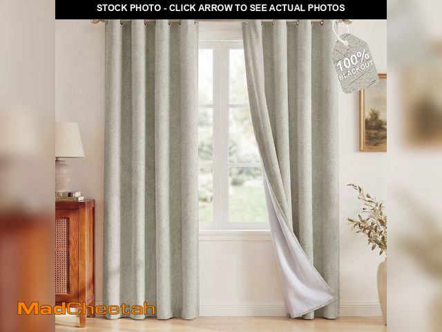 Lot 74-14211827 - NICETOWN 100% Blackout Linen Beige Curtains 84 inches Long for Living Room, White Liner Composite Gr...