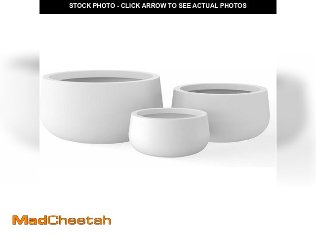 Lot 74-13040343 - Kante 19.6",15.7",11.8" Dia Round Concrete Planters Set of 3, Outdoor Indoor Garden Plant Pots with ...