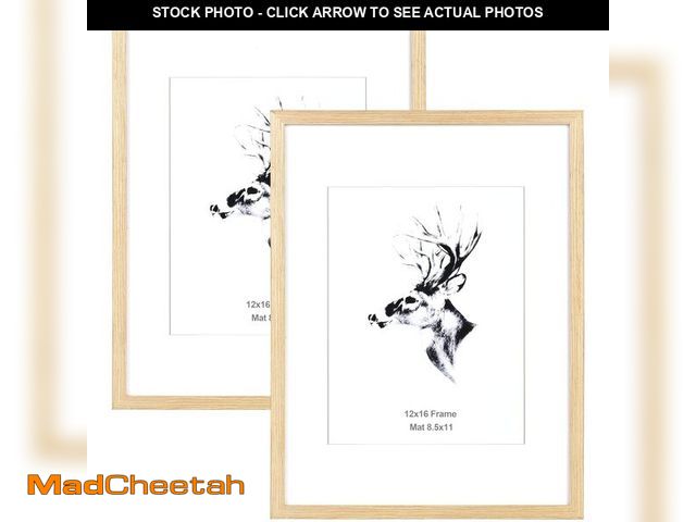 Lot 74-14274393 - Yaetm 12x16 Picture Frame with Mat for 8.5x11 Set of 2, Natural Solid Oak Wood Frame 12x16 for Photo...