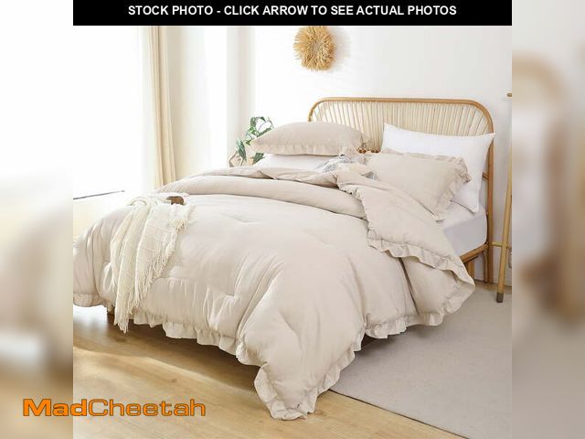 Lot 74-12668082 - SPRINDAY Queen Size Comforter Set For Adult, 3 Piece Ruffle Beige Comforter Sets All Season - UNUSED
