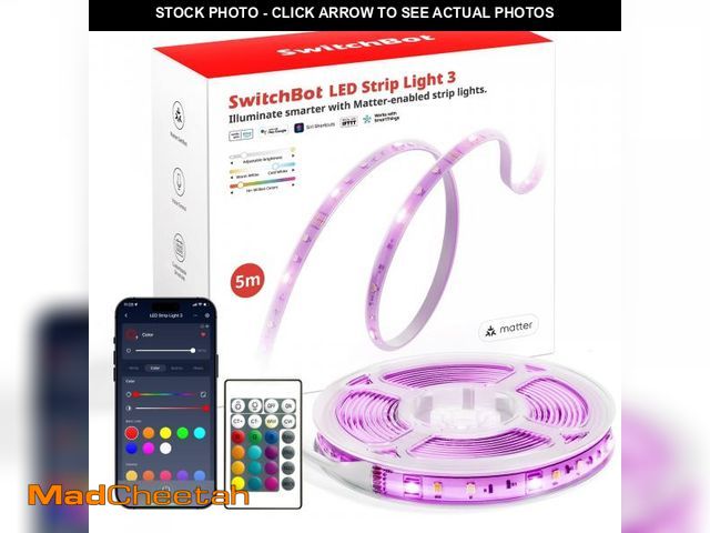 Lot 74-12313569 - SwitchBot 16.4ft RGB LED Strip Lights for Bedroom, 12V Smart Light Strip with Matter, Works with App...