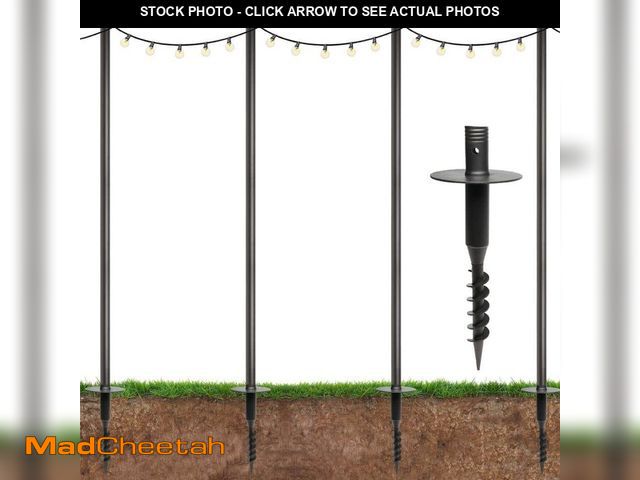 Lot 74-12773674 - EXCELLO GLOBAL PRODUCTS Four 10 ft. Premium String Light Poles For Grass/Dirt, Black - UNUSED