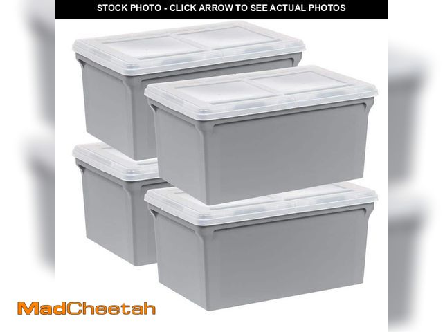 Lot 74-14254522 - IRIS 13.74 in. W x 10.75 in. H Wing-Lid Letter Size File Organizer Storage Box, Gray with Clear Lid ...