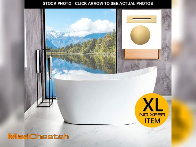 Lot 74-13577664 - WOODBRIDGE 54"Freestanding White Acylic Soaking Bathtub with Brushed Gold Drain and Overflow,B0006-B...