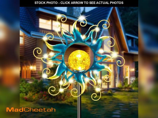 Lot 74-12308626 - Kacux Solar Lights Outdoor Garden Decor, Blue Metal Sun Crackle Glass Globe Stake Waterproof 30LED D...