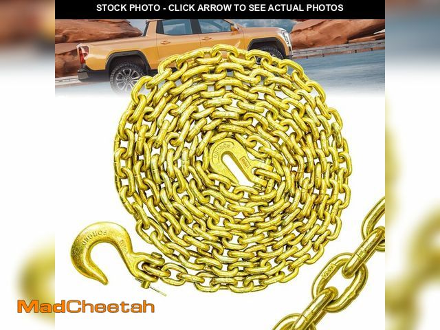 Lot 74-12806295 - Log Chain 3/8 Chain G80 Tow Chains with Hooks 14ft Heavy Duty Chain with Grab and Slip Hooks 7100lbs...