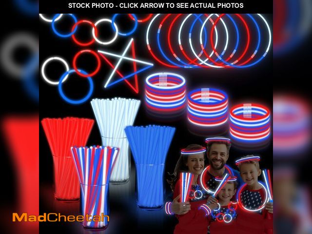 Lot 74-14376941 - 200 Pack 4th of July Glow Sticks Party Favors with Connectors,Patriotic Red White Blue Glow Stick Br...