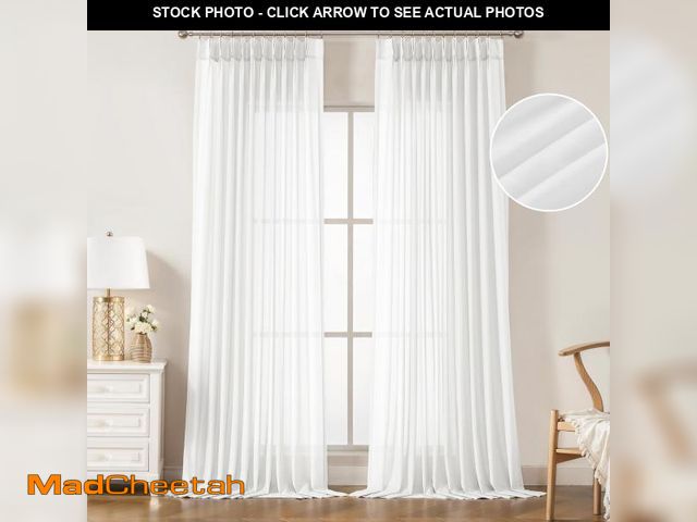 Lot 74-11558825 - WEST LAKE 102 Inches Long Bright White French Pleated Sheer Curtains for Living Room Bedroom,Farmhou...