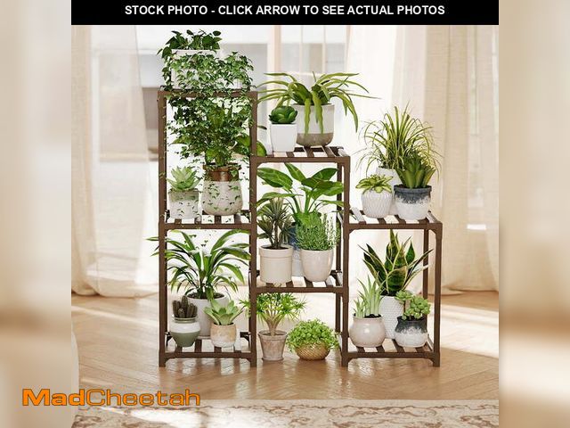 Lot 74-14584873 - Bamworld 3 Tier Ladder Plant Stand Wood Indoor Outdoor Tiered Plant Shelf Rack 7 Pots for Living Roo...