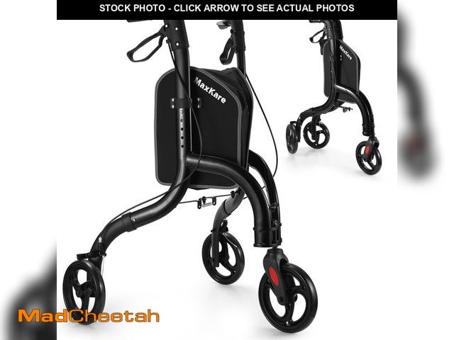 Lot 74-12801114 - MaxKare 3-Wheel Walker for Seniors Foldable Rollator Walker with 8'' Wheel Lightweight, 300Lbs Weigh...