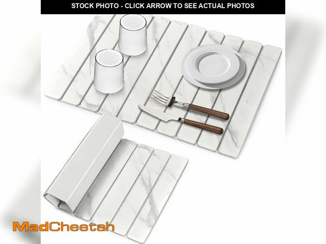 Lot 74-14210644 - Large Stone Dish Drying Mats for Kitchen Counter, 24"(L)Ãâ16"(W) Marble-Pattern, Fast Drying Coll...