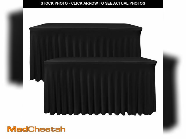 Lot 74-12704024 - Nasitos Black Table Skirt for 8 Foot Rectangle Tables, 2 Pack - 96 x 30 Inch - Stretch Spandex Fitte...