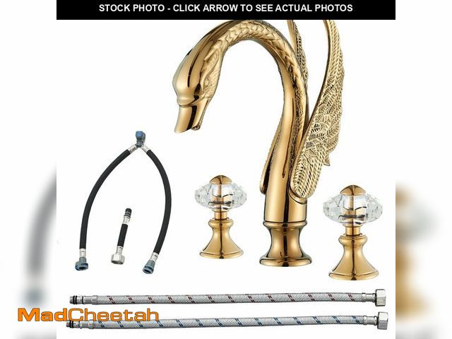 Lot 74-12966967 - Vidugg Gold Swan Bathroom Sink Faucet 3 Holes 2 Handle Crystal Bathroom Faucet Widespread Basin Vani...