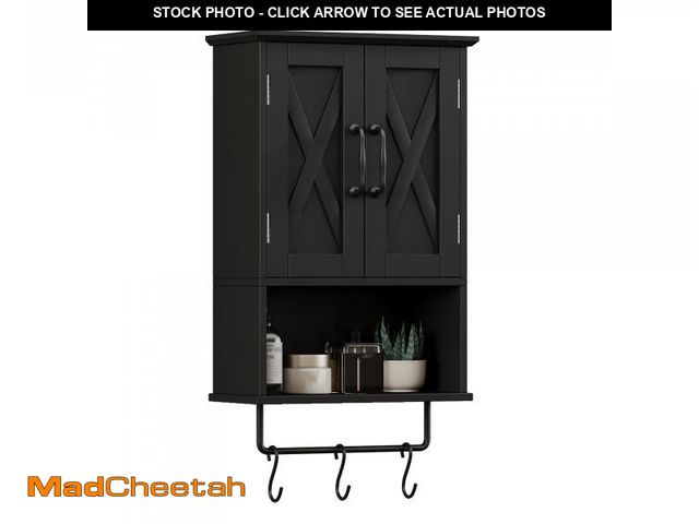 Lot 74-12434375 - ChooChoo Farmhouse Medicine Cabinet, Bathroom Wall Cabinet with Adjustable Shelf, Towel Bar, 3 Hooks...