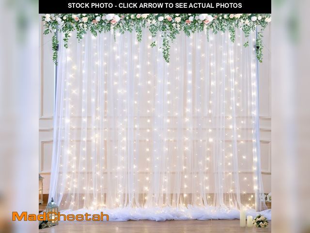 Lot 74-14215150 - White Tulle Backdrop Curtain with Lights String for Parties Wedding Bridal Shower Sheer White Curtai...
