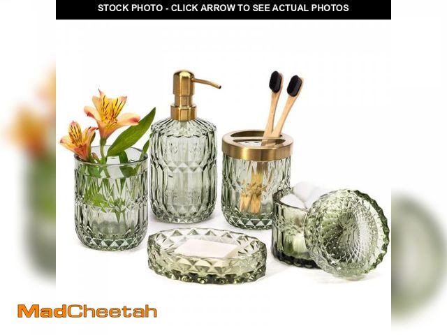 Lot 74-12306100 - EMPO 6PCS Bathroom Clear Glass Accessories Set (Lotion Soap Dispenser, Soap Dish, Toothbrush Holder,...